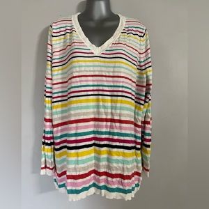 Talbots Striped V-neck Sweater with Side Button details
